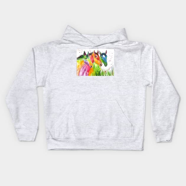 Three Colourful Horses Kids Hoodie by Casimirasquirkyart